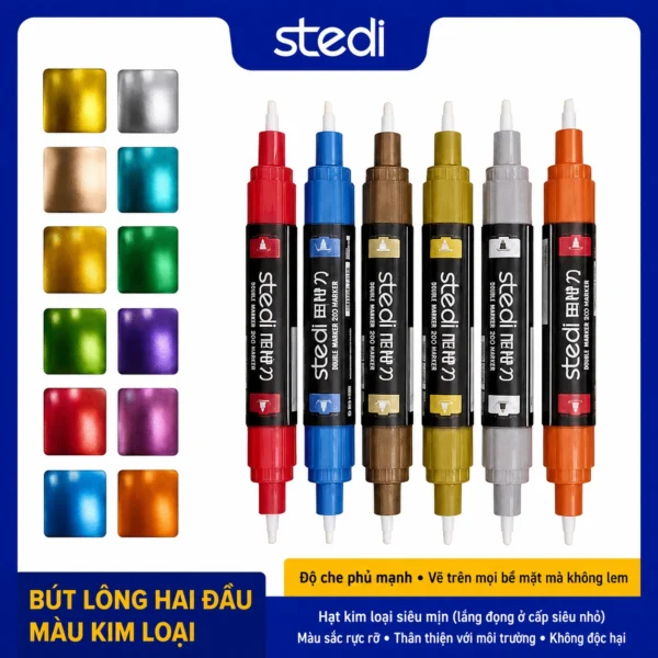 Bút Vẽ Mô Hình 2 Đầu STEDI DMM Series - Hiệu Ứng Kim Loại, Độ Phủ Cao Chuyên Dụng (Marker Cho Gunpla, Mecha & In 3D)